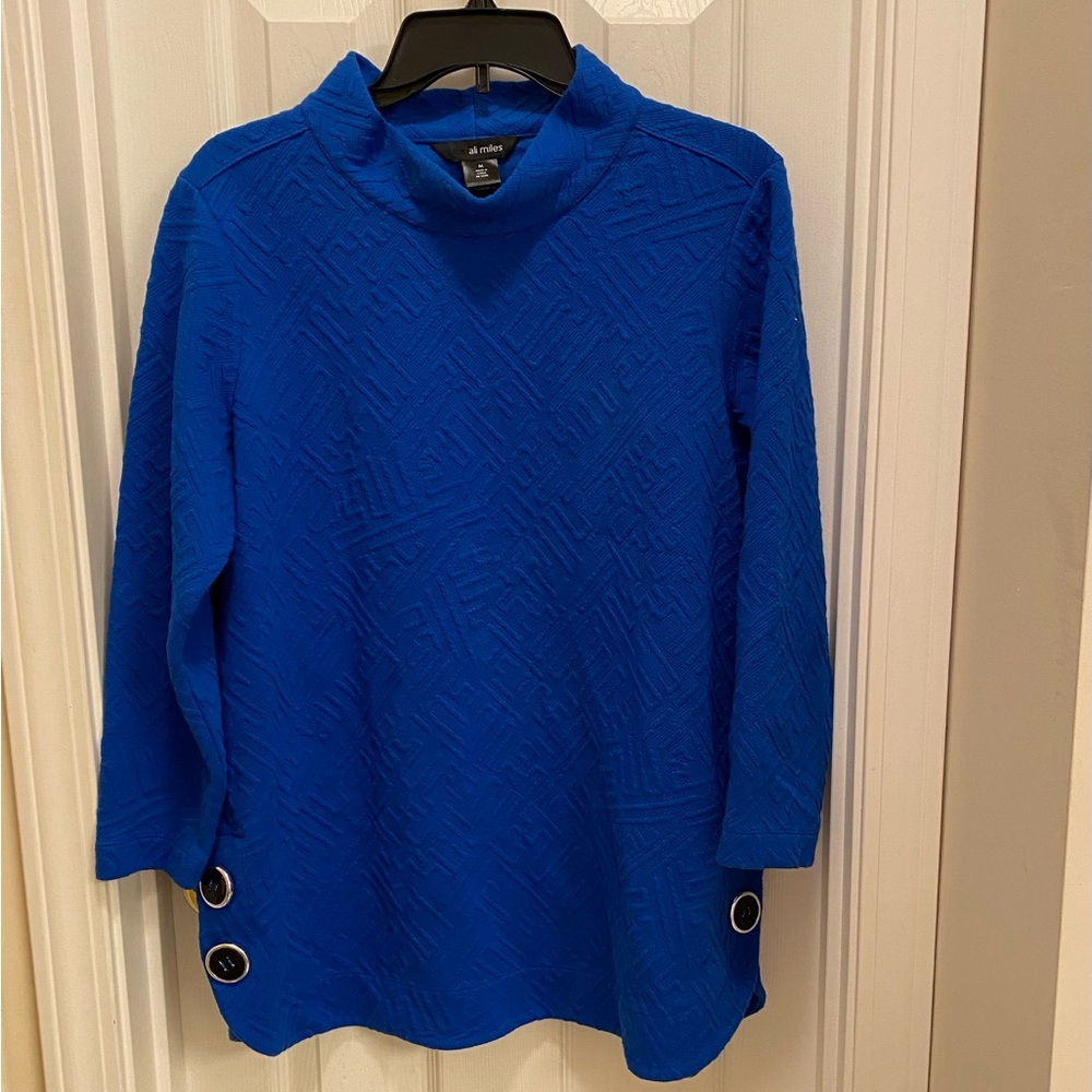 Ali Miles Royal Blue Cowl Neck Tunic Career City Chic Elevated Style Textured